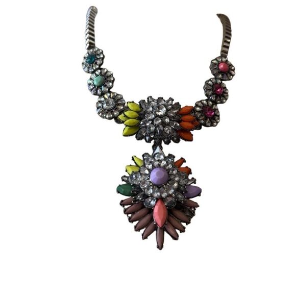 Glamorous Large Rainbow Bright Grannycore Rhinestone Colorful Statement Necklace - Picture 5 of 5